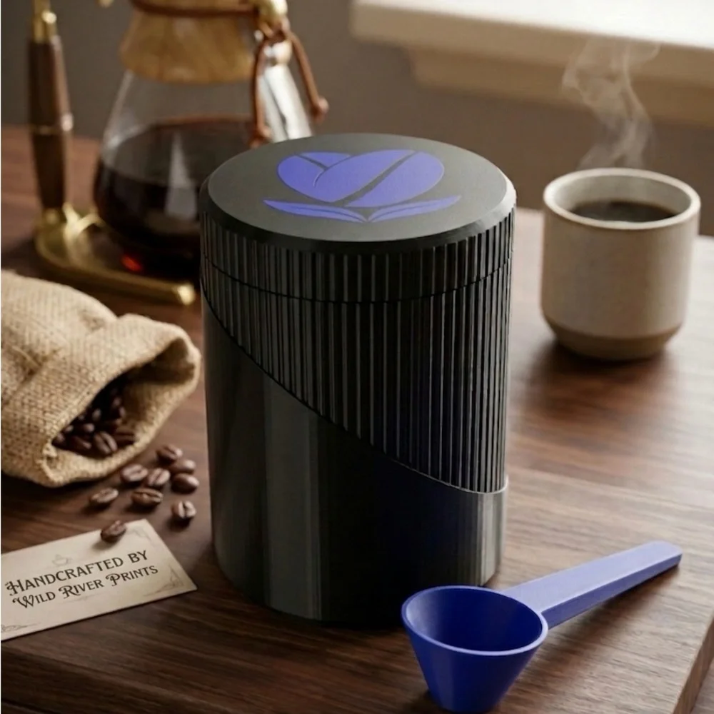 Modern Barista Black Coffee Canister with Blue Accent